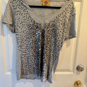 Tory Burch Gray Sequin Short Sleeve T-Shirt
